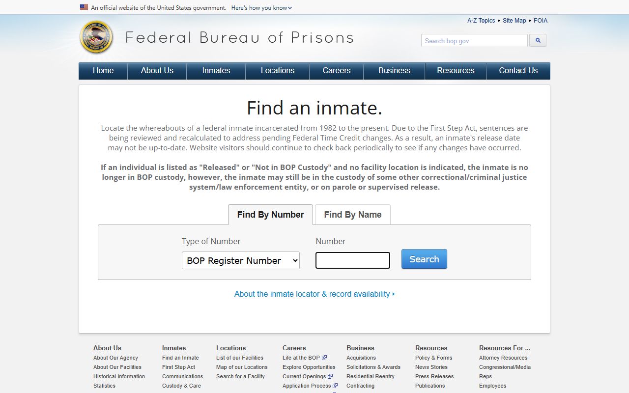 Illinois federal inmate population BOP inmate locator