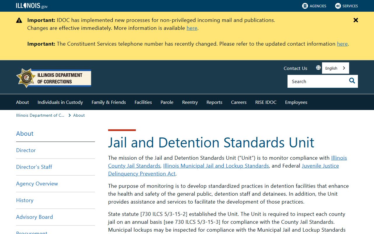 Illinois jail arrest records IDOC jail standards context