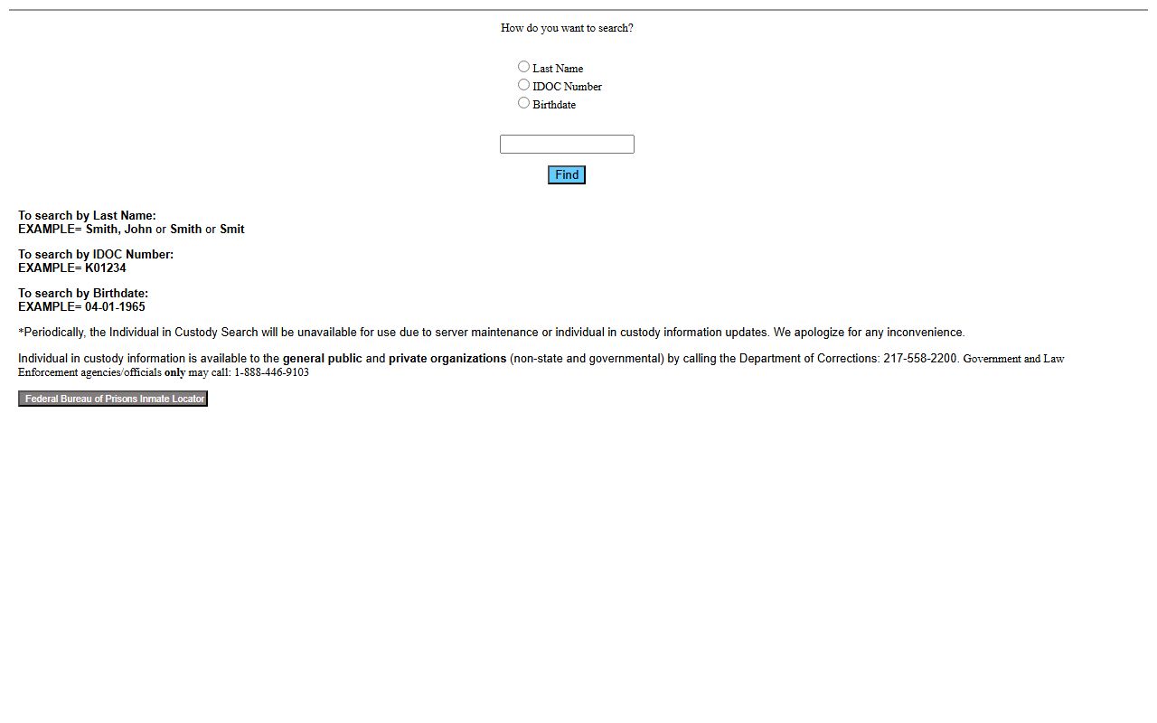 Illinois inmate population IDOC legacy search form fields