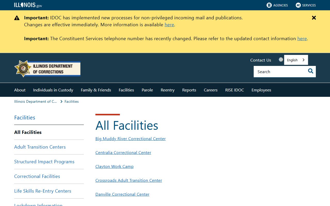 Illinois inmate population IDOC all facilities directory
