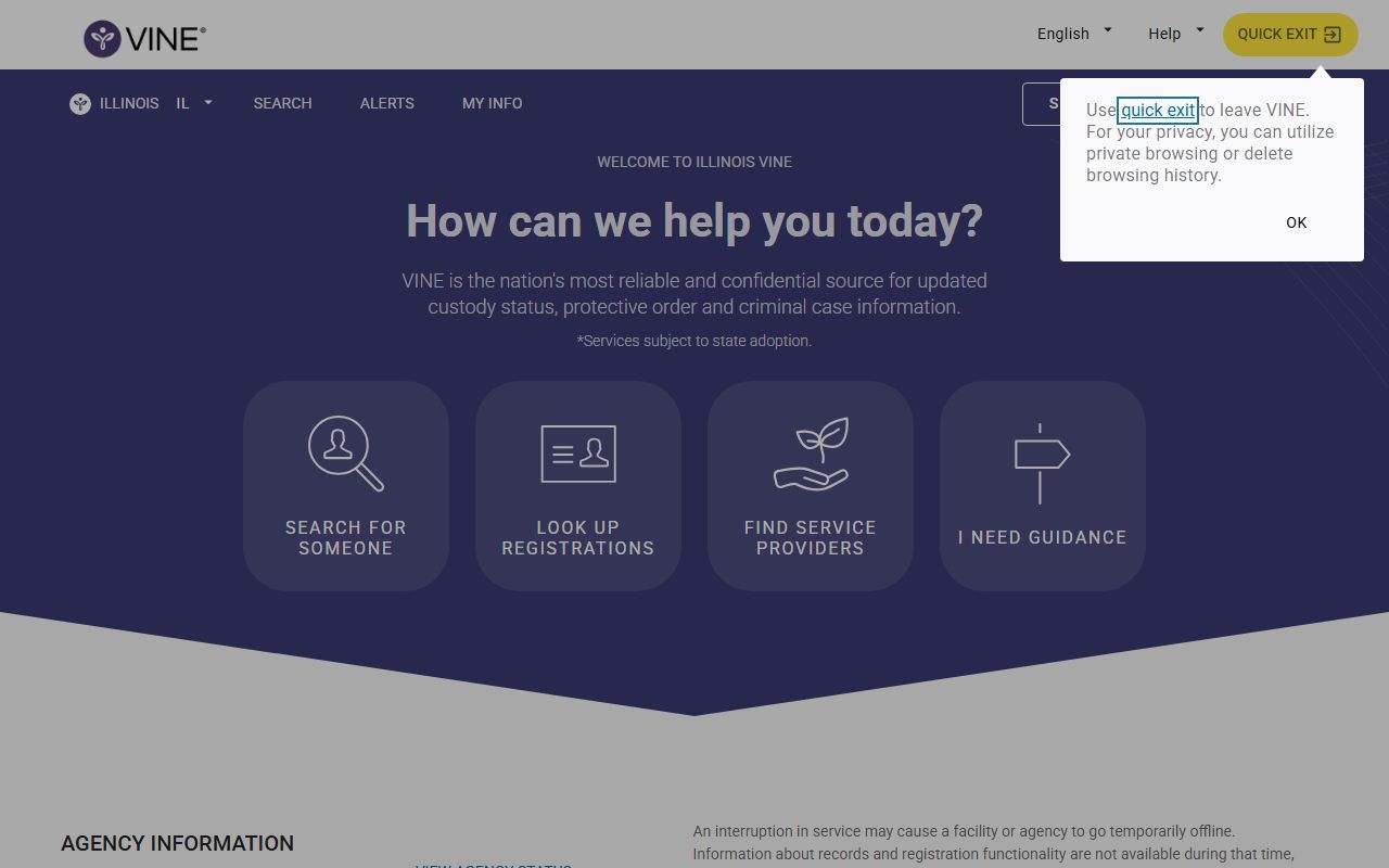 Illinois inmate population VINELink custody notification portal
